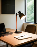 Lámpara De Mesa De Escritorio Decorativa 1Xe27-11W (No Incluido) Acabado Black Wood/ Metal.