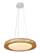 LÁMPARA DE TECHO COLGANTE CON LUZ  LED 30W AJUSTE DE TONALIDAD DE LUZ CCT 30K, 40K,60K  ACABADO WOOD/ RATAN ACRILICA.