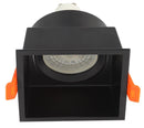 SPOT EMPOTRABLE INCLINABLE 1XGU10-50W, 110-240V, 50-60HZ, GRADO DE PROTECCION IP20, ACABADO NEGRO.