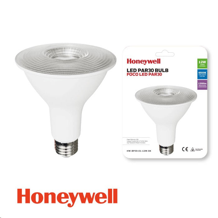 FOCO LED PAR30 CUELLO LARGO, 12W, ROCA E27, 1150LM, TONALIDAD DE LUZ BLANCA 6500K, 100-277V, 50-60HZ, PF0.5, CRI80, ACABADO BLANCO.
