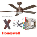 ABANICO DE TECHO VEGAS 52" DECORATIVO CAFE CON LUZ LED 18W CONTROL REMOTO