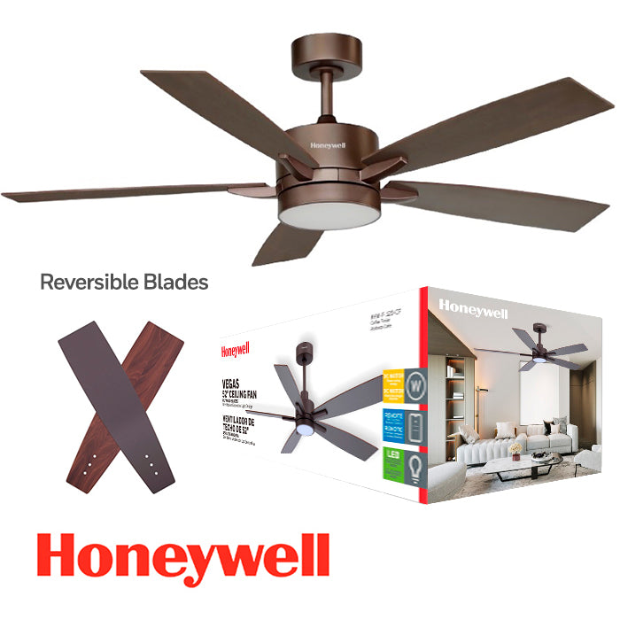 ABANICO DE TECHO VEGAS 52" DECORATIVO CAFE CON LUZ LED 18W CONTROL REMOTO