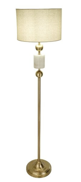 LÁMPARA DE PIE DECORATIVA 1XE27-40W, 110-240V, 50-60HZ, GRADO DE PRTECCION IP20, ACABADO MARMOL + BRASS.