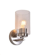 LÁMPARA DE PARED DECORATIVA 1XE27-40W(NO INCLUIDO), ACABADO SATIN NICKEL/ METAL VIDRIO.