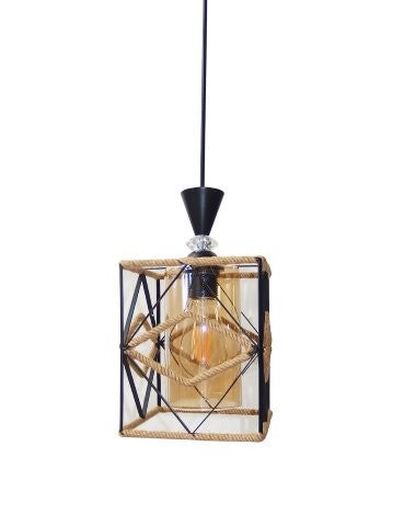 LÁMPARA DE TECHO COLGANTE DECORATIVA 1XE27-40W,110-240V, 50-60HZ, GRADO DE PROTECCION IP20, ACABADO NEGRO + CUERDA.