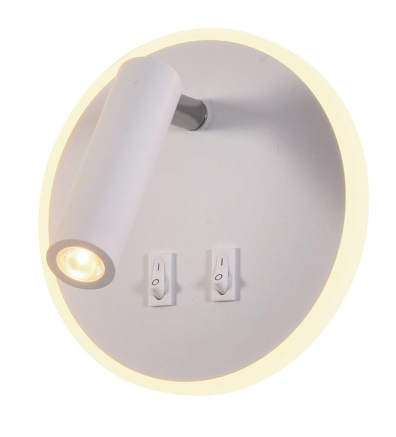 LÁMPARA DE  PARED DECORATIVA LED 10.5CM, TONALIDAD DE 3000K, 100-240V, 50-60HZ, GRADO DE PROTECCION IP20, ACABADO BLANCO.