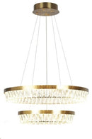 LAMPARA COLGANTE DE CRISTAL K9 CON LUZ LED 80W AJUSTE DE TONALIDAD CCT 30K,40K,60K, ACABADO GOLDEN/METAL
