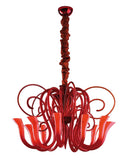 CHANDELLIER COLGANTE MARCA CARLESSO ITALIA, EN CRISTAL ROJO SOPLADO Y FORMADO A MANO,