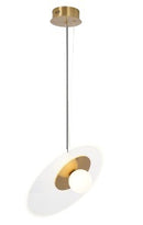 LÁMPARA COLGANTE DECORATIVA CON LUZ LED 25W/12W TONALIDAD DE 3000K ACABADO GOLDEN / METAL ACRÍLICO