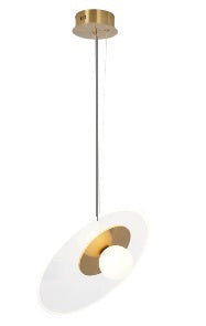 LÁMPARA COLGANTE DECORATIVA CON LUZ LED 25W/12W TONALIDAD DE 3000K ACABADO GOLDEN / METAL ACRÍLICO