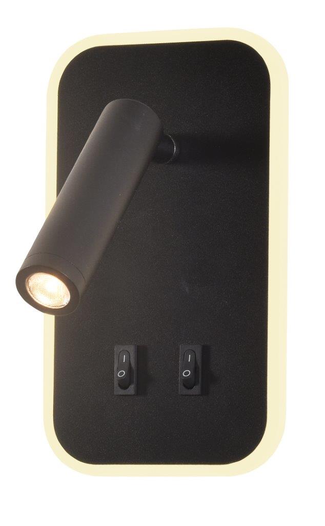 LÁMPARA DE PARED DECORATIVA LED 10.5CM, TONALIDAD DE 3000K, 100-240V, 50-60HZ, GRADO DE PROTECCION IP20, ACABADO NEGRO.