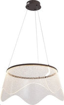 LÁMPARA COLGANTE DECORATIVA CON LUZ  LED 25W TONALIDAD 3000K ACABADO COFFE / METAL ACRÍLICO.