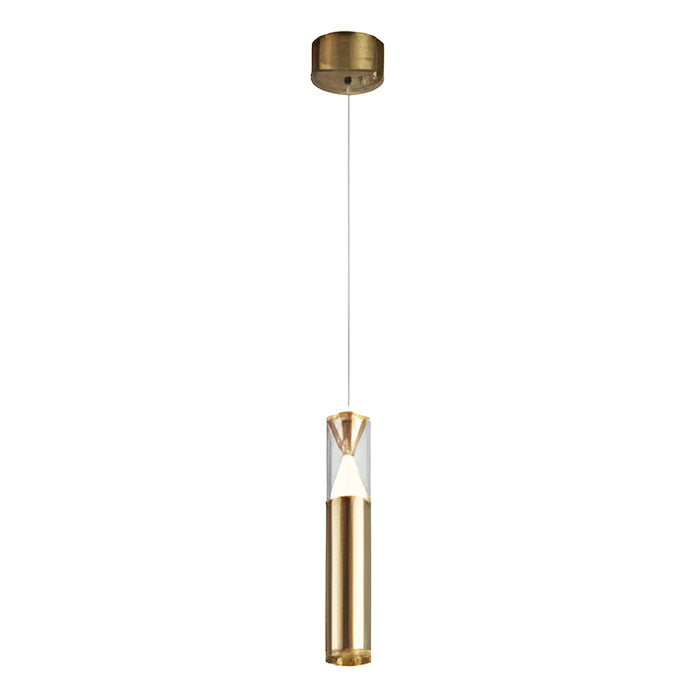 LÁMPARA DE TECHO COLGANTE DECORATIVA MODERNA LED 7W, TONALIDAD 3000K, 100-240V, 50-60HZ, GRADO DE PROTECCION IP20, ACABDO DORADO + ACRILICO.
