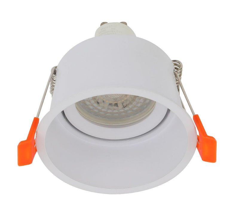 SPOT EMPOTRABLE INCLINABLE 1XGU10-50W, 110-240V, 50-60HZ, GRADO DE PROTECCION IP20, ACABADO BLANCO.