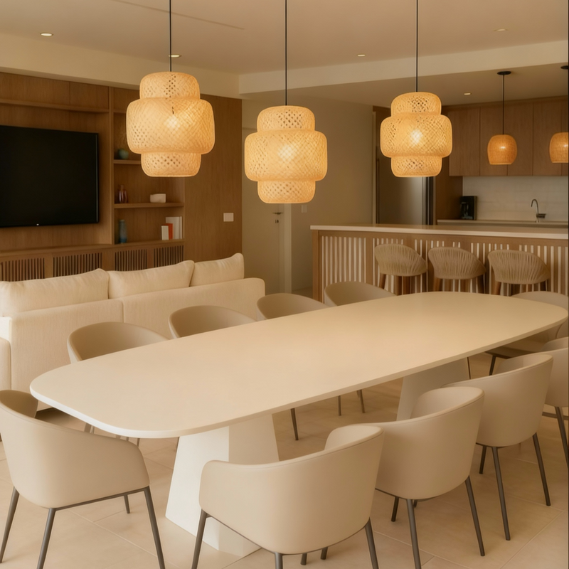 LÁMPARA DE TECHO COLGANTE 1XE27-40W (FOCO NO INCLUIDO) ACABADO BAMBU +  NEGRO, 110-240V, 50-60HZ, GRADO DE PROTECCION IP20.