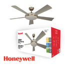 ABANICO DE TECHO CARNEY ,52" DECORATIVO SATIN NICKEL CON LUZ LED 32W CONTROL REMOTO