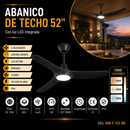 Abanico De Techo Memphis 52" Con Luz Led 18W Cct: 30k, 40k, 60k Dimeable 6 Velocidades Control Remoto 110-240V.