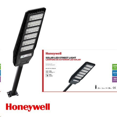 LÁMPARA PARA POSTE DE CALLE SOLAR LED 150W, EMITE 162LM/W, TONALIDAD 6000K, PANEL SOLAR 22W, 9V, GRADO DE PROTECCION IP65.