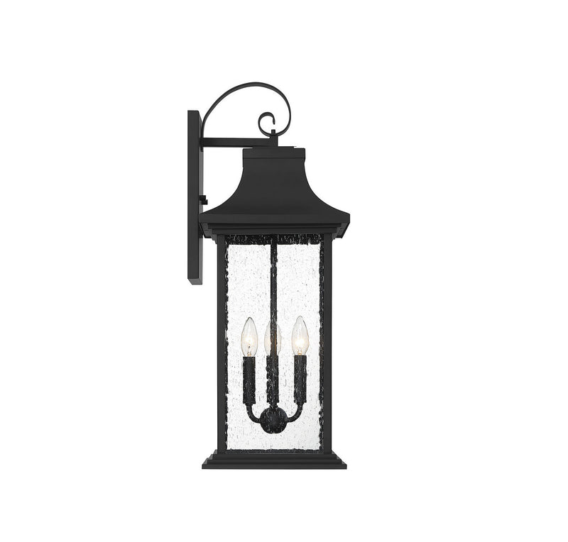 Three Light Outdoor Wall Sconce<br /><span style="color:#4AB0CE;">Entrega: 4-10 dias en USA</span><br /><span style="color:#4AB0CE;font-size:60%;">PREGUNTE POR ENTREGA EN PANAMA</span><br />Collection: Hancock<br />Finish: Matte Black