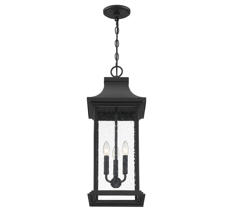 Three Light Outdoor Pendant<br /><span style="color:#4AB0CE;">Entrega: 4-10 dias en USA</span><br /><span style="color:#4AB0CE;font-size:60%;">PREGUNTE POR ENTREGA EN PANAMA</span><br />Collection: Hancock<br />Finish: Matte Black