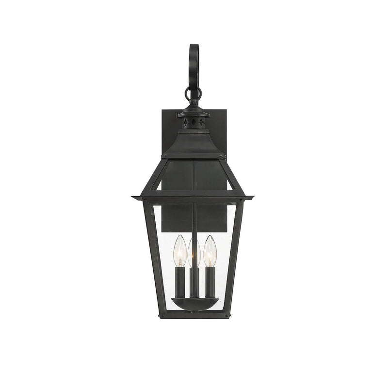 Three Light Outdoor Wall Sconce<br /><span style="color:#4AB0CE;">Entrega: 4-10 dias en USA</span><br /><span style="color:#4AB0CE;font-size:60%;">PREGUNTE POR ENTREGA EN PANAMA</span><br />Collection: Jackson<br />Finish: Black with Gold Highlights