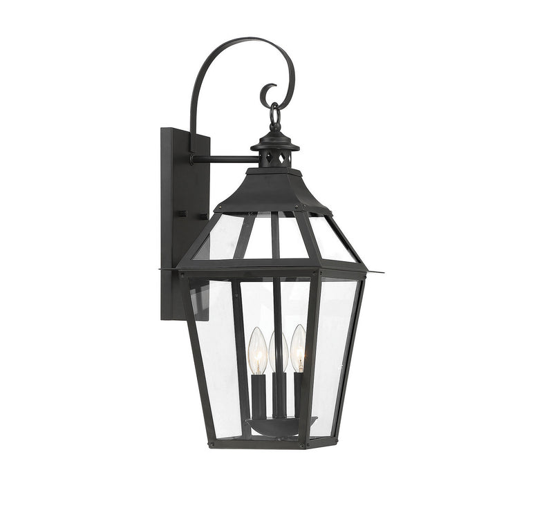 Three Light Outdoor Wall Sconce<br /><span style="color:#4AB0CE;">Entrega: 4-10 dias en USA</span><br /><span style="color:#4AB0CE;font-size:60%;">PREGUNTE POR ENTREGA EN PANAMA</span><br />Collection: Jackson<br />Finish: Black with Gold Highlights