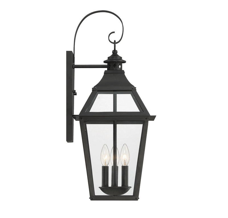 Three Light Outdoor Wall Sconce<br /><span style="color:#4AB0CE;">Entrega: 4-10 dias en USA</span><br /><span style="color:#4AB0CE;font-size:60%;">PREGUNTE POR ENTREGA EN PANAMA</span><br />Collection: Jackson<br />Finish: Black with Gold Highlights