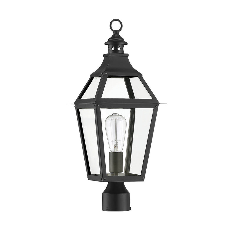 One Light Post Lantern<br /><span style="color:#4AB0CE;">Entrega: 4-10 dias en USA</span><br /><span style="color:#4AB0CE;font-size:60%;">PREGUNTE POR ENTREGA EN PANAMA</span><br />Collection: Jackson<br />Finish: Black with Gold Highlights