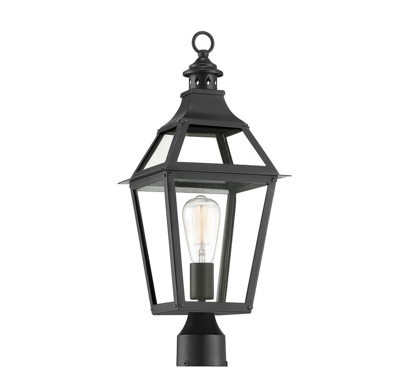 One Light Post Lantern<br /><span style="color:#4AB0CE;">Entrega: 4-10 dias en USA</span><br /><span style="color:#4AB0CE;font-size:60%;">PREGUNTE POR ENTREGA EN PANAMA</span><br />Collection: Jackson<br />Finish: Black with Gold Highlights