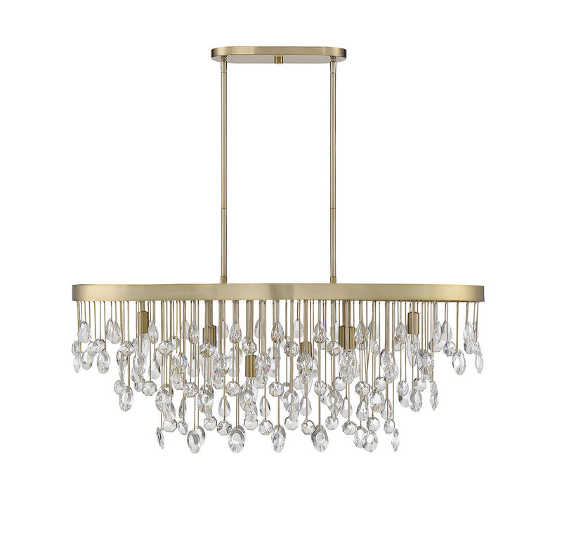 Eight Light Linear Chandelier<br /><span style="color:#4AB0CE;">Entrega: 4-10 dias en USA</span><br /><span style="color:#4AB0CE;font-size:60%;">PREGUNTE POR ENTREGA EN PANAMA</span><br />Collection: Livorno<br />Finish: Noble Brass