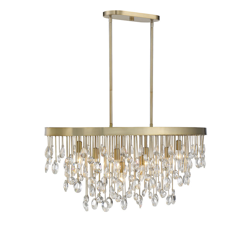 Eight Light Linear Chandelier<br /><span style="color:#4AB0CE;">Entrega: 4-10 dias en USA</span><br /><span style="color:#4AB0CE;font-size:60%;">PREGUNTE POR ENTREGA EN PANAMA</span><br />Collection: Livorno<br />Finish: Noble Brass