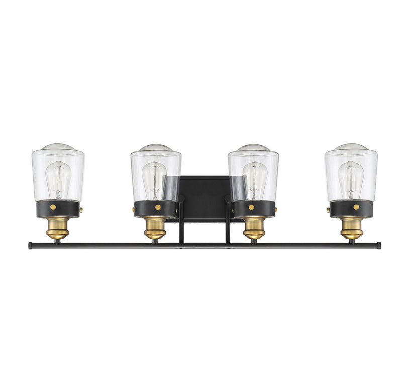 Four Light Bath Bar<br /><span style="color:#4AB0CE;">Entrega: 4-10 dias en USA</span><br /><span style="color:#4AB0CE;font-size:60%;">PREGUNTE POR ENTREGA EN PANAMA</span><br />Collection: Macauley<br />Finish: Vintage Black with Warm Brass