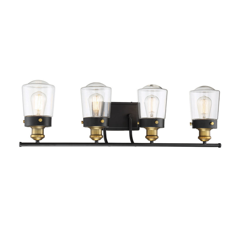Four Light Bath Bar<br /><span style="color:#4AB0CE;">Entrega: 4-10 dias en USA</span><br /><span style="color:#4AB0CE;font-size:60%;">PREGUNTE POR ENTREGA EN PANAMA</span><br />Collection: Macauley<br />Finish: Vintage Black with Warm Brass