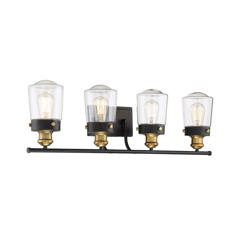 Four Light Bath Bar<br /><span style="color:#4AB0CE;">Entrega: 4-10 dias en USA</span><br /><span style="color:#4AB0CE;font-size:60%;">PREGUNTE POR ENTREGA EN PANAMA</span><br />Collection: Macauley<br />Finish: Vintage Black with Warm Brass