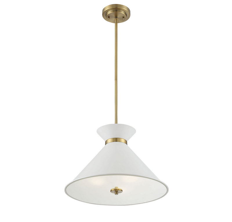 Three Light Pendant<br /><span style="color:#4AB0CE;">Entrega: 4-10 dias en USA</span><br /><span style="color:#4AB0CE;font-size:60%;">PREGUNTE POR ENTREGA EN PANAMA</span><br />Collection: Lamar<br />Finish: White with Brass Accents