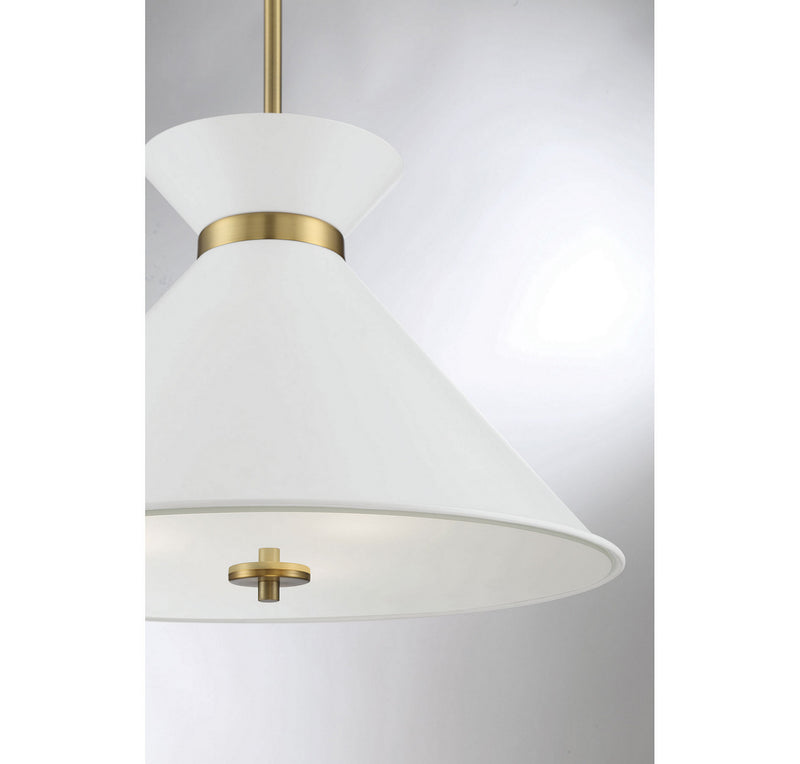 Three Light Pendant<br /><span style="color:#4AB0CE;">Entrega: 4-10 dias en USA</span><br /><span style="color:#4AB0CE;font-size:60%;">PREGUNTE POR ENTREGA EN PANAMA</span><br />Collection: Lamar<br />Finish: White with Brass Accents