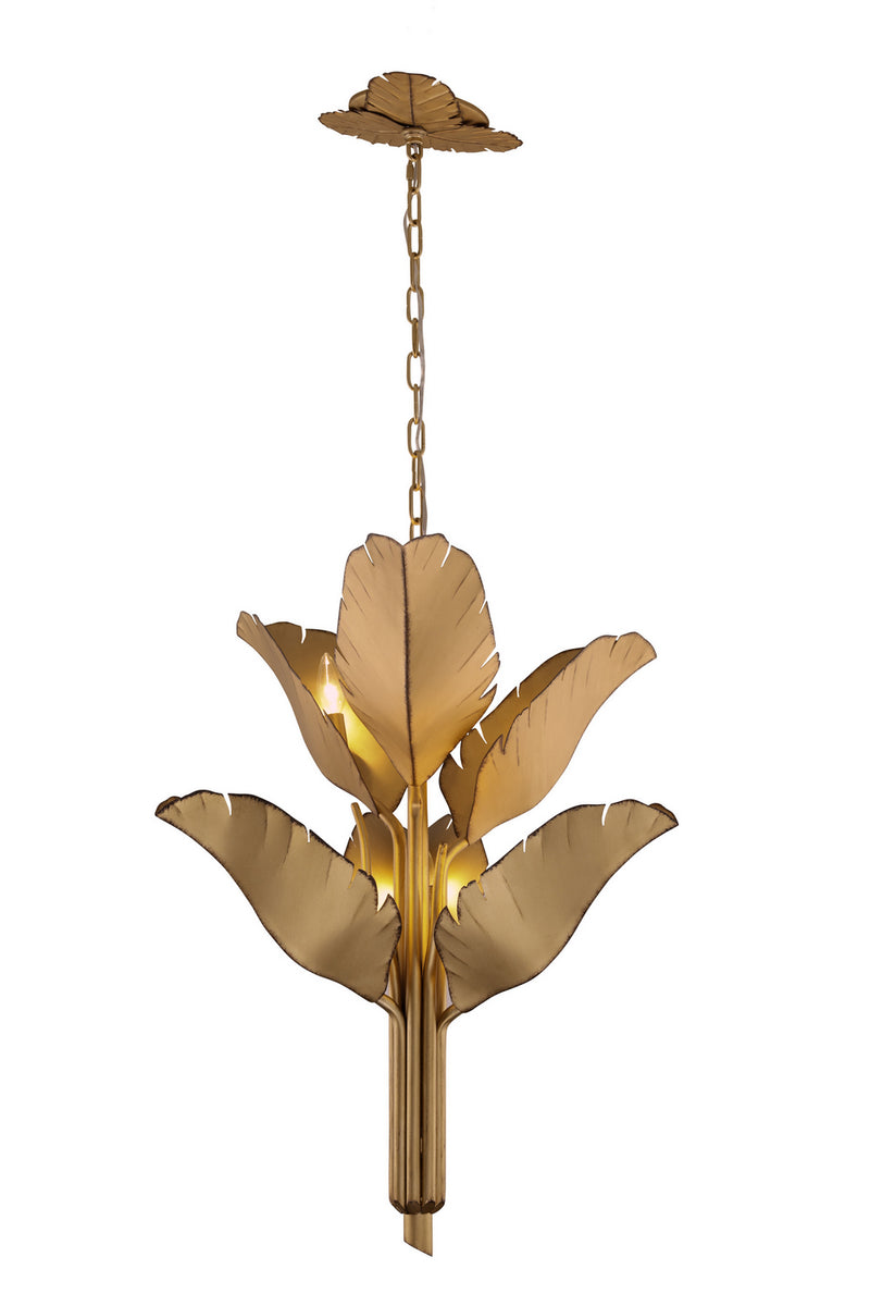 Six Light Chandelier<br /><span style="color:#4AB0CE;">Entrega: 0-1 semanas en USA</span><br /><span style="color:#4AB0CE;font-size:60%;">PREGUNTE POR ENTREGA EN PANAMA</span><br />Collection: Banana Leaf<br />Finish: Gold