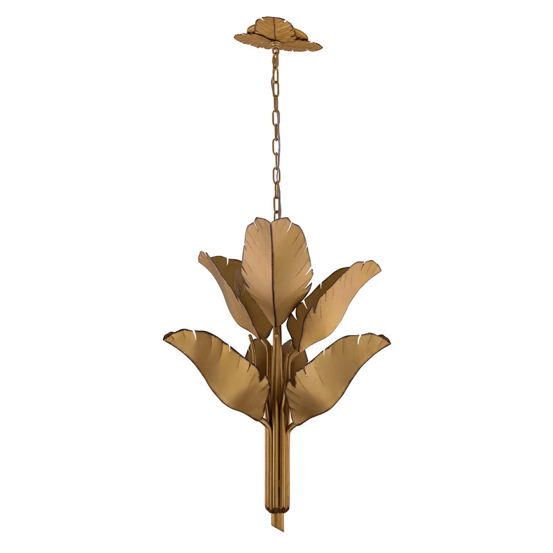 Six Light Chandelier<br /><span style="color:#4AB0CE;">Entrega: 0-1 semanas en USA</span><br /><span style="color:#4AB0CE;font-size:60%;">PREGUNTE POR ENTREGA EN PANAMA</span><br />Collection: Banana Leaf<br />Finish: Gold