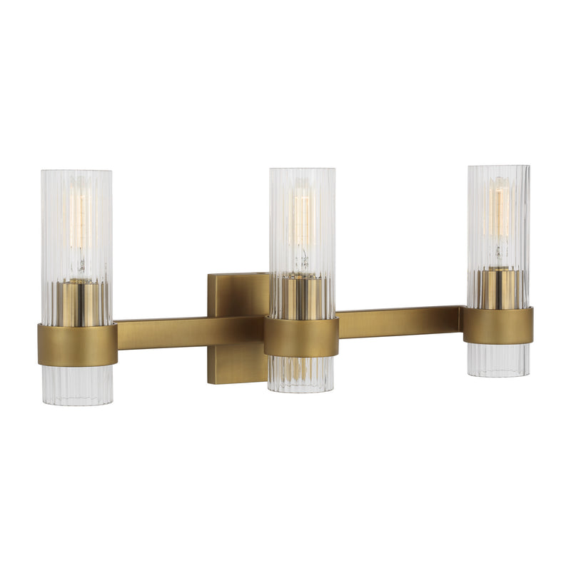 Three Light Vanity<br /><span style="color:#4AB0CE;">Entrega: 4-10 dias en USA</span><br /><span style="color:#4AB0CE;font-size:60%;">PREGUNTE POR ENTREGA EN PANAMA</span><br />Collection: Geneva<br />Finish: Burnished Brass