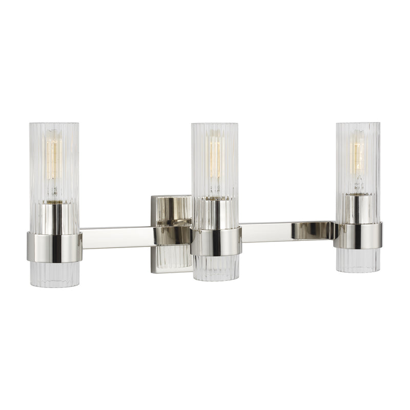 Three Light Vanity<br /><span style="color:#4AB0CE;">Entrega: 4-10 dias en USA</span><br /><span style="color:#4AB0CE;font-size:60%;">PREGUNTE POR ENTREGA EN PANAMA</span><br />Collection: Geneva<br />Finish: Polished Nickel