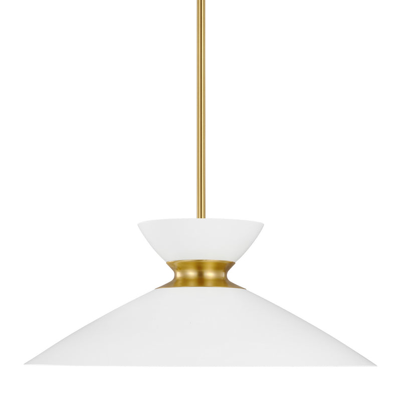 One Light Pendant<br /><span style="color:#4AB0CE;">Entrega: 4-10 dias en USA</span><br /><span style="color:#4AB0CE;font-size:60%;">PREGUNTE POR ENTREGA EN PANAMA</span><br />Collection: Heath<br />Finish: Matte White and Burnished Brass