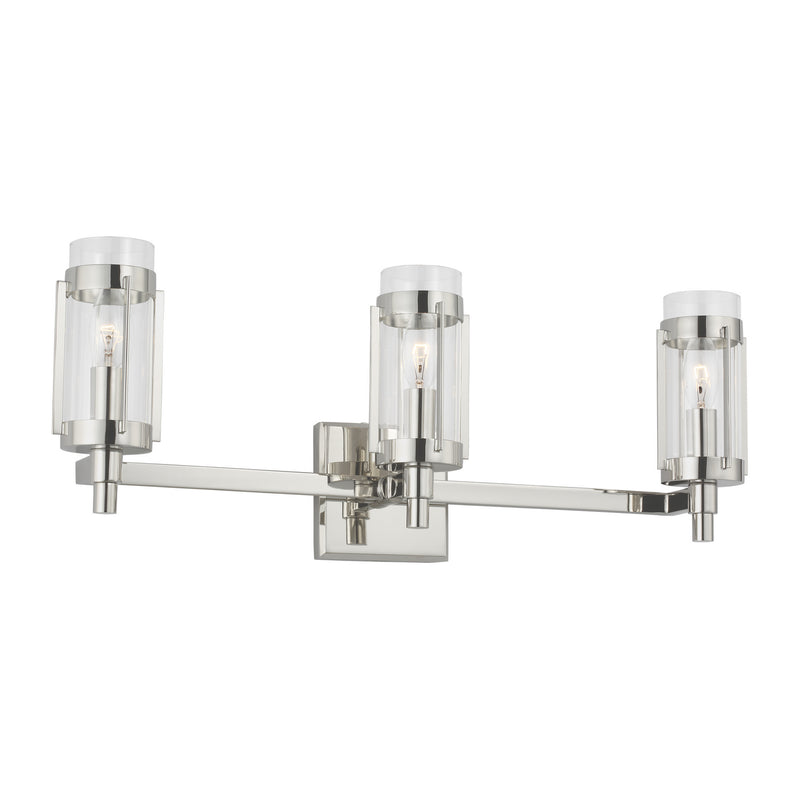 Three Light Vanity<br /><span style="color:#4AB0CE;">Entrega: 4-10 dias en USA</span><br /><span style="color:#4AB0CE;font-size:60%;">PREGUNTE POR ENTREGA EN PANAMA</span><br />Collection: Flynn<br />Finish: Polished Nickel