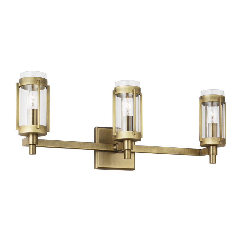 Three Light Vanity<br /><span style="color:#4AB0CE;">Entrega: 26-27 semanas en USA</span><br /><span style="color:#4AB0CE;font-size:60%;">PREGUNTE POR ENTREGA EN PANAMA</span><br />Collection: Flynn<br />Finish: Time Worn Brass