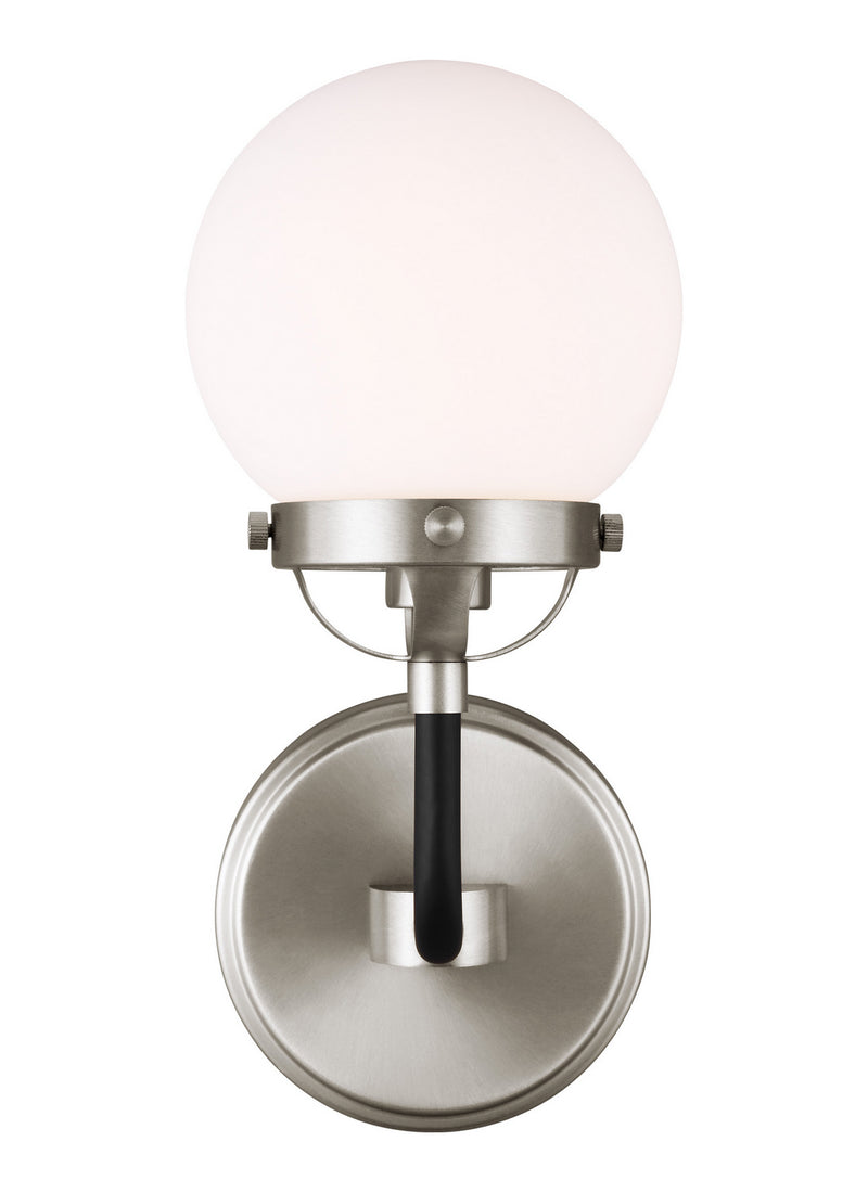 One Light Wall Sconce<br /><span style="color:#4AB0CE;">Entrega: 4-10 dias en USA</span><br /><span style="color:#4AB0CE;font-size:60%;">PREGUNTE POR ENTREGA EN PANAMA</span><br />Collection: Cafe<br />Finish: Brushed Nickel