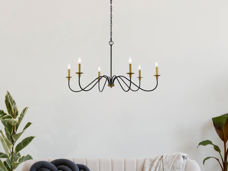 Elegant Lighting - LD5056D42BRB - Six Light Chandelier - Rohan - brass