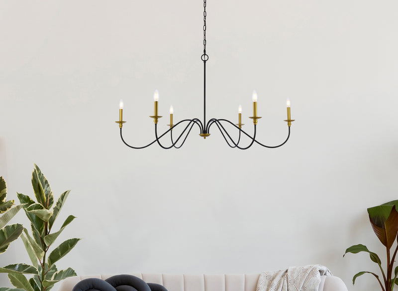 Elegant Lighting - LD5056D48BRB - Six Light Chandelier - Rohan - brass