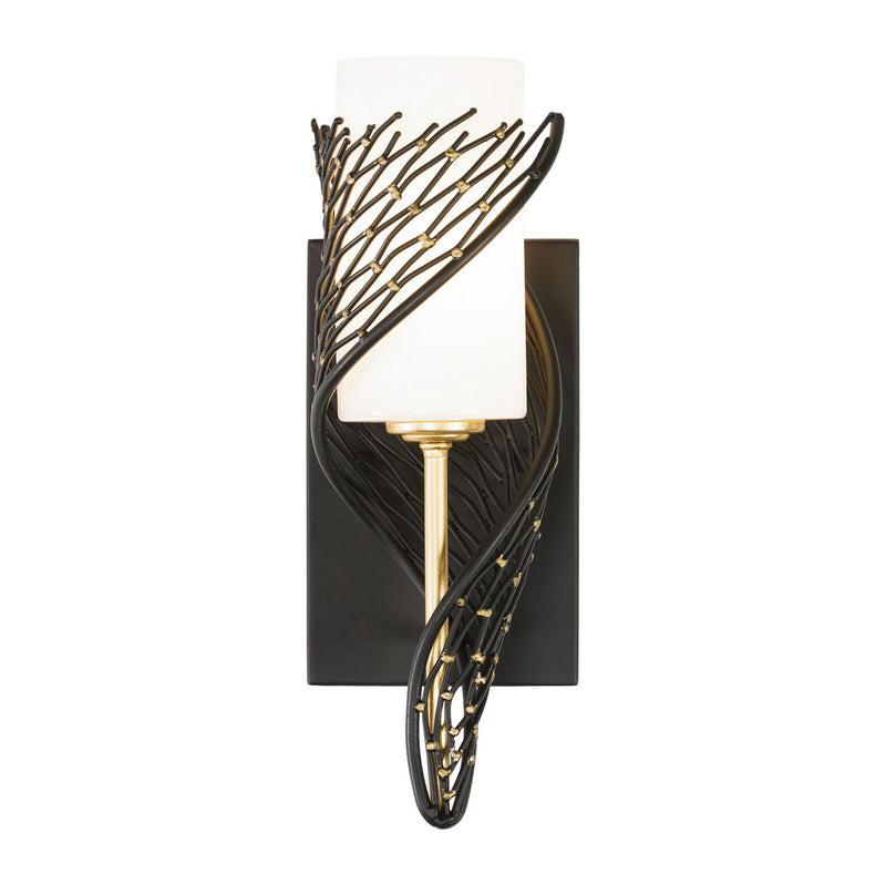 One Light Wall Sconce<br /><span style="color:#4AB0CE;">Entrega: 4-10 dias en USA</span><br /><span style="color:#4AB0CE;font-size:60%;">PREGUNTE POR ENTREGA EN PANAMA</span><br />Collection: Flow<br />Finish: Matte Black/French Gold