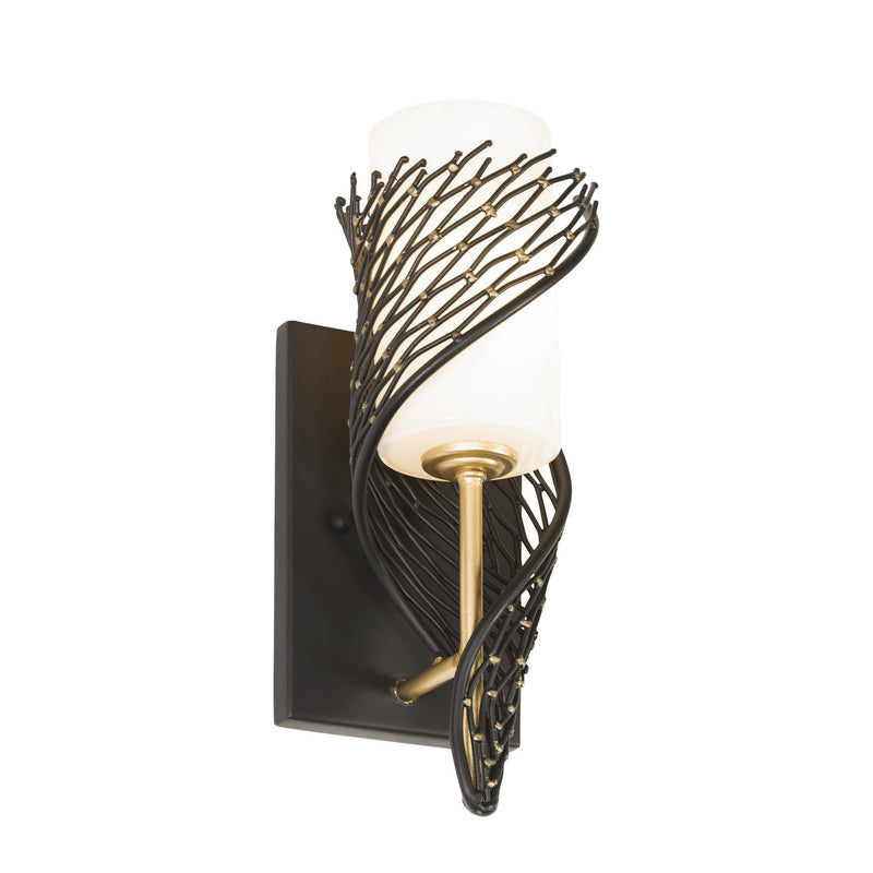 One Light Wall Sconce<br /><span style="color:#4AB0CE;">Entrega: 4-10 dias en USA</span><br /><span style="color:#4AB0CE;font-size:60%;">PREGUNTE POR ENTREGA EN PANAMA</span><br />Collection: Flow<br />Finish: Matte Black/French Gold