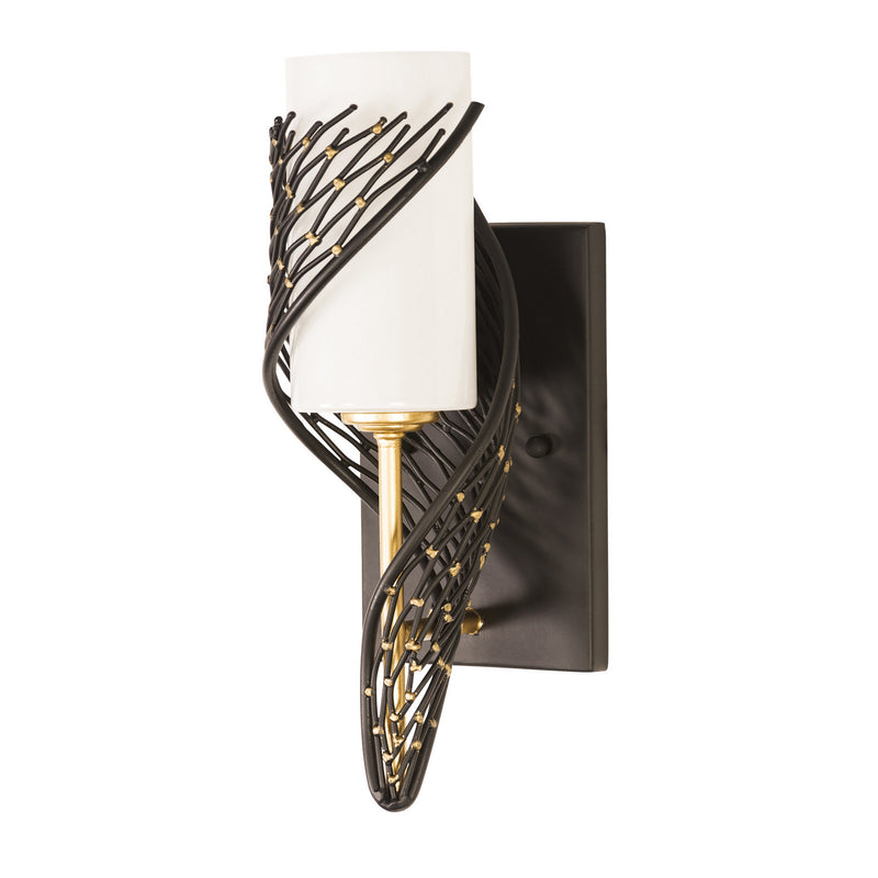 One Light Wall Sconce<br /><span style="color:#4AB0CE;">Entrega: 4-10 dias en USA</span><br /><span style="color:#4AB0CE;font-size:60%;">PREGUNTE POR ENTREGA EN PANAMA</span><br />Collection: Flow<br />Finish: Matte Black/French Gold