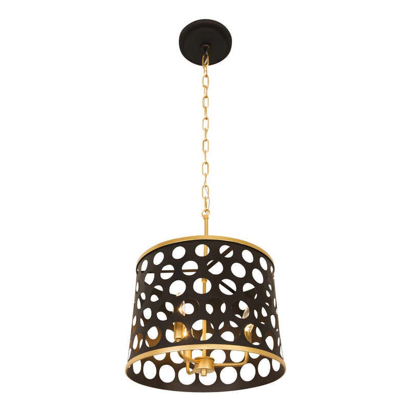 Three Light Pendant/Semi-Flush Mount<br /><span style="color:#4AB0CE;">Entrega: 5-6 semanas en USA</span><br /><span style="color:#4AB0CE;font-size:60%;">PREGUNTE POR ENTREGA EN PANAMA</span><br />Collection: Bailey<br />Finish: Matte Black/French Gold